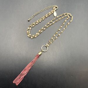 Loft Outlet Tassel Pendant Necklace Pink Glass Bead Slinky Boho Long Gold Tone